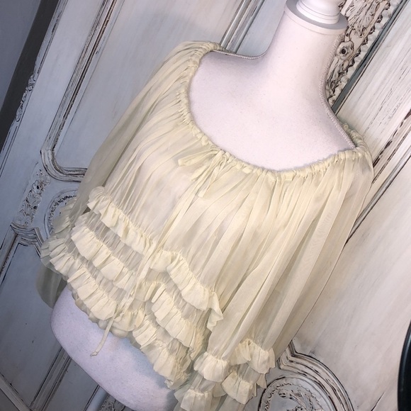 CIEL USA Soft Sheer Yellow  Multi Ruffle Poets Style Romantic Long SleeveTop S/S - Picture 3 of 13